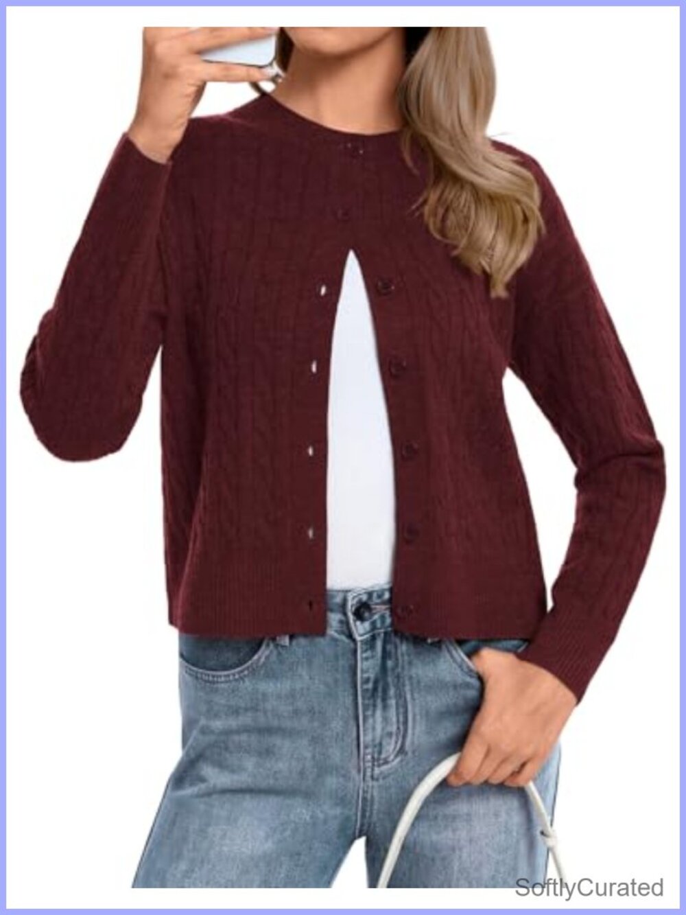 Cropped Cardigan Sweater Lightweight Open Front Knit Long Sleeve Cardigan
